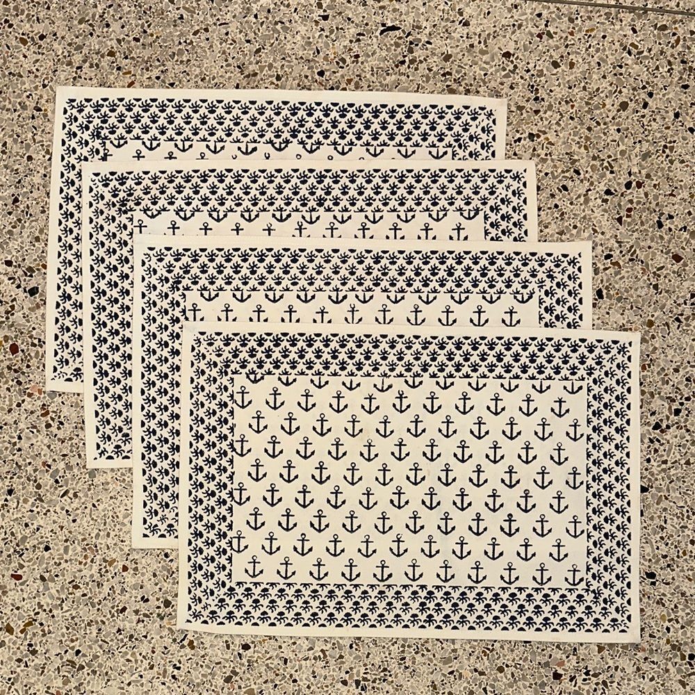 Pomegranate Ahoy anchor navy white placemats 4 made in India